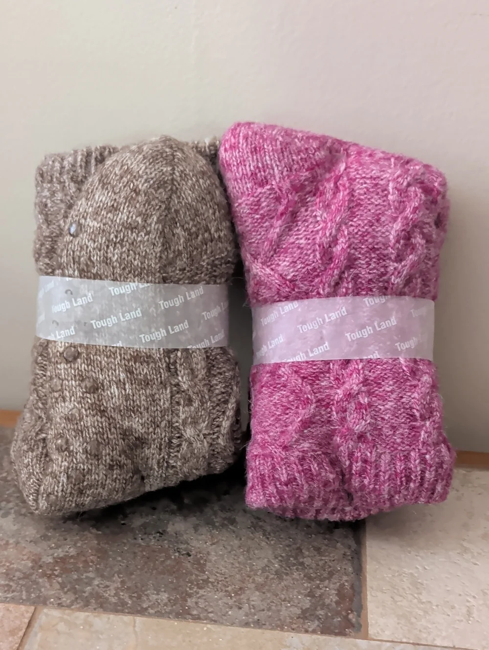 Tough Land Knit Cable Non-slip Hospital Socks Wool Set Pair Luxurious Grip Socks